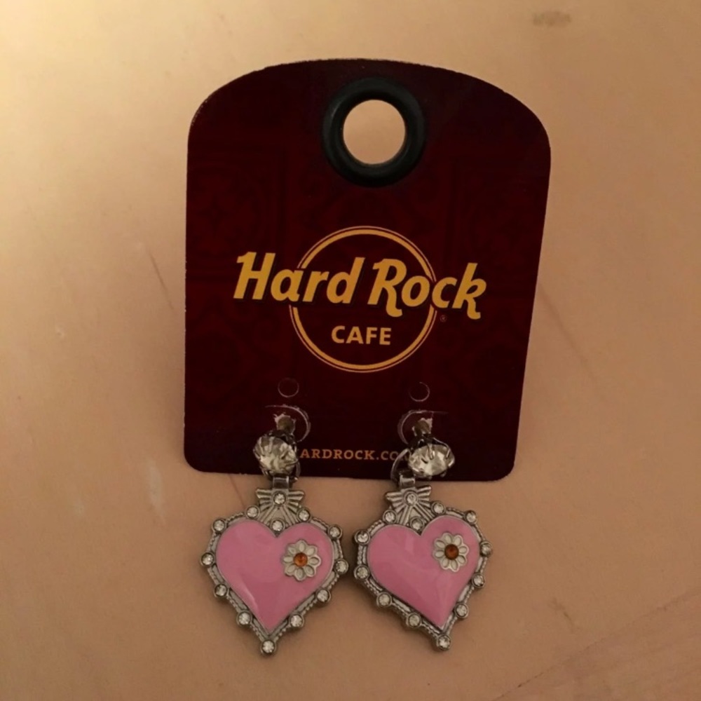 Hard Rock Cafe Pink Leather Heart Earrings